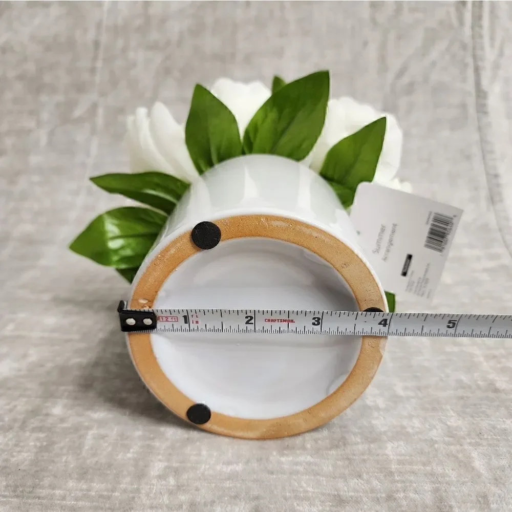 Silk White Peony Peonies Artificial Flower Arrangement in ceramic round vase